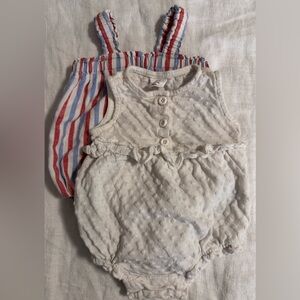 GAP Shorty One-pieces for 3-6 months - White ruffle + Red, White, & Blue Striped